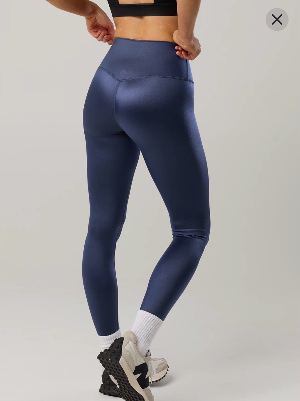 Aerie Offline Goals Gloss High Waisted 7/8 Blue Shiny Leggings Size Medium Long